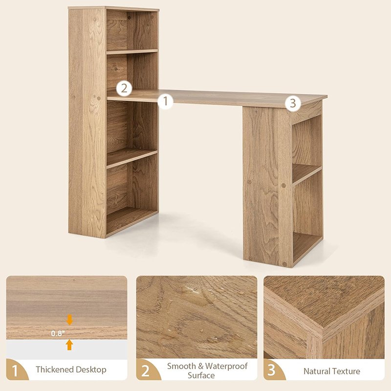 Computer Desk with Bookshelf Writing Study Desk with Storage Shelves-6