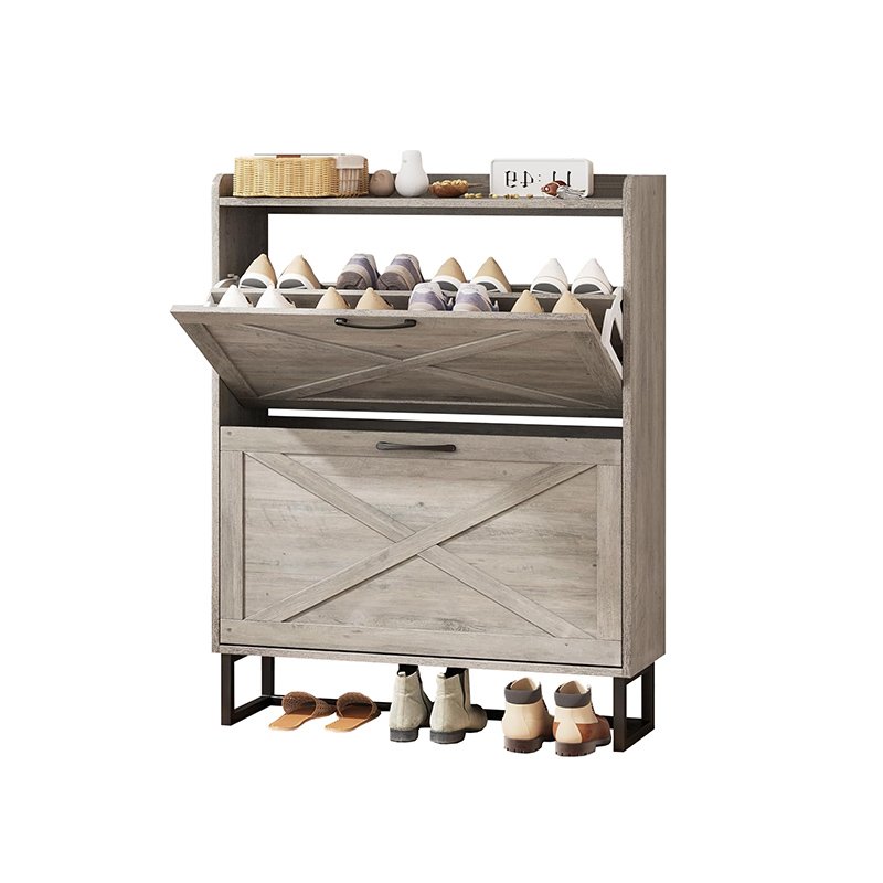 2 Flip Wooden Drawers Storage Organizer Cabinet Shoe Racks-3