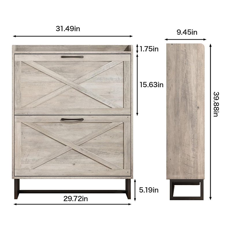 2 Flip Wooden Drawers Storage Organizer Cabinet Shoe Racks-8