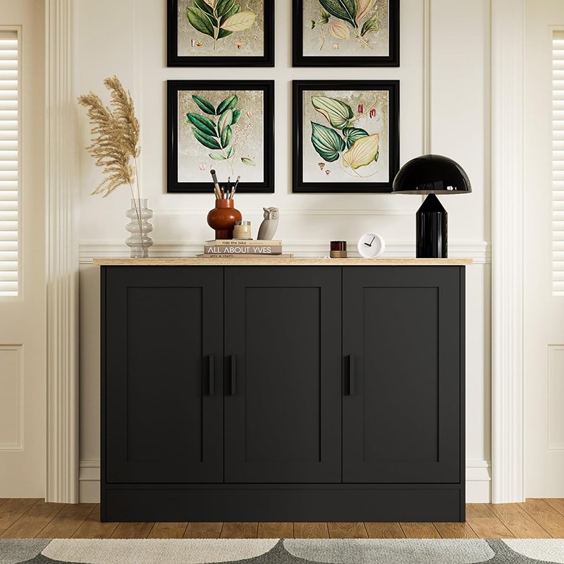 3 Doors Buffet Cabinet Coffee Bar Cabinet with Adjustable Shelf-3