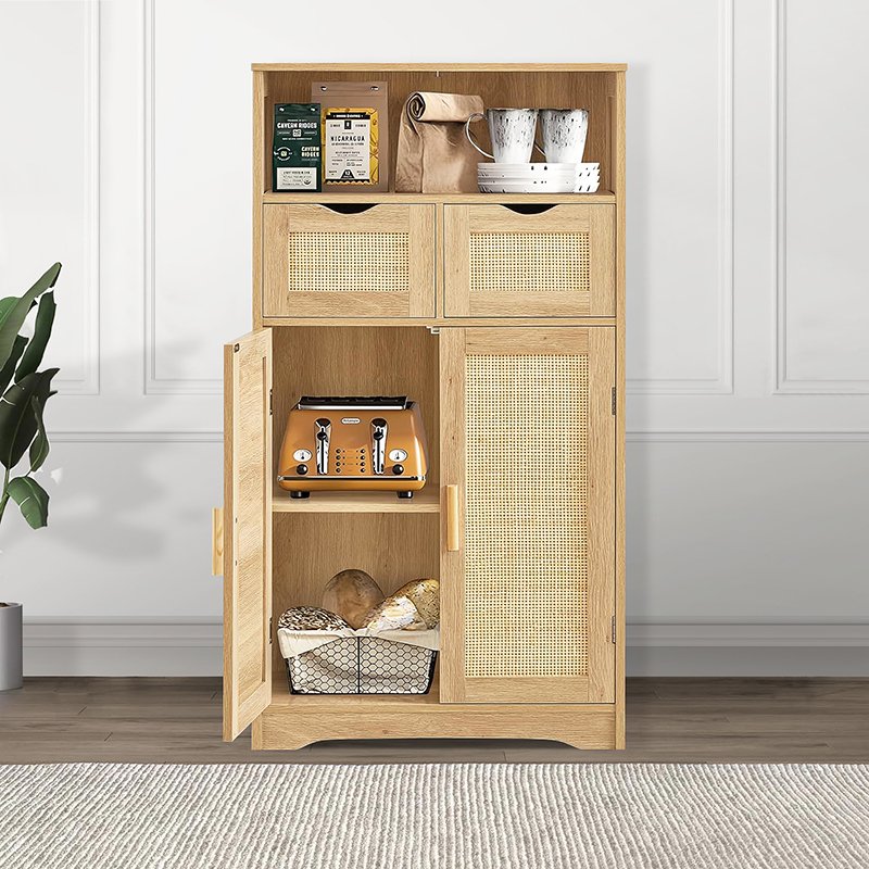 Bathroom Cabinet with 2 Rattan Doors Bathroom Floor Cabinet-2