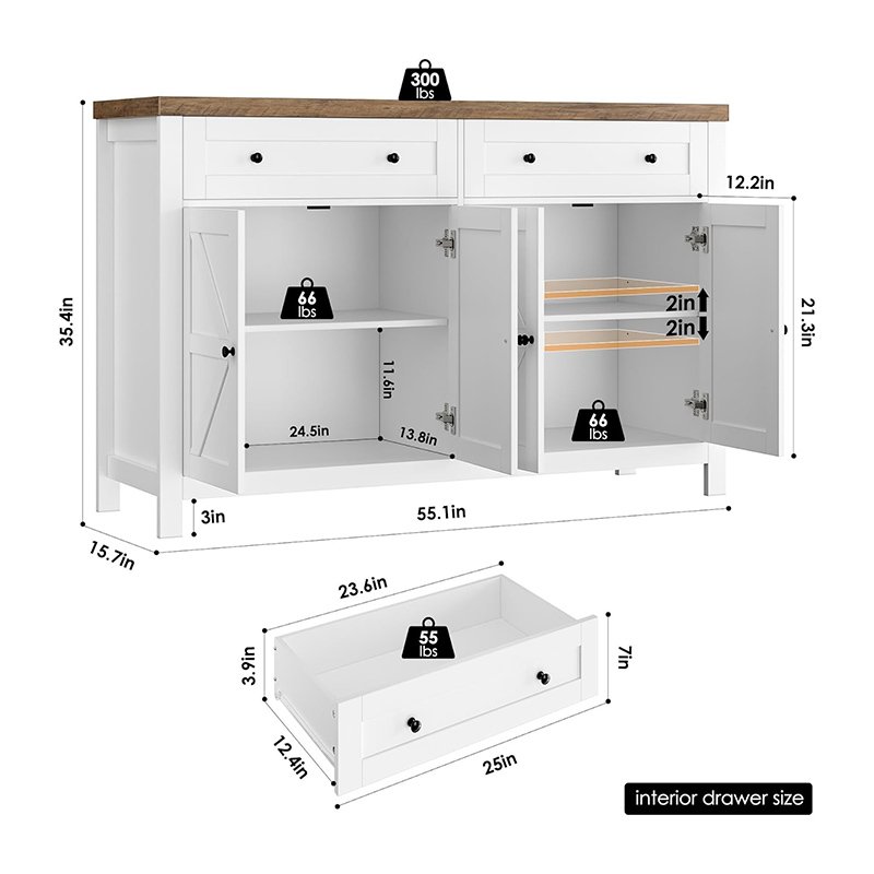 Buffet Sideboard Cabinet with Storage Coffee Bar Cabinet with Drawers and Shelves-7