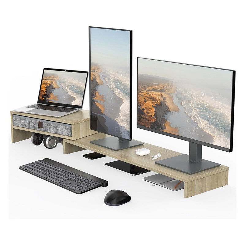 Computer Monitor Riser Stand with Drawer Adjustable Length and Angle Desktop Laptop Stand-3