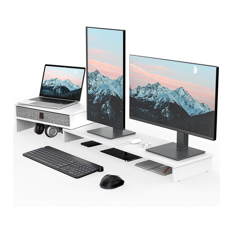 Computer Monitor Riser Stand with Drawer Adjustable Length and Angle Desktop Laptop Stand-4