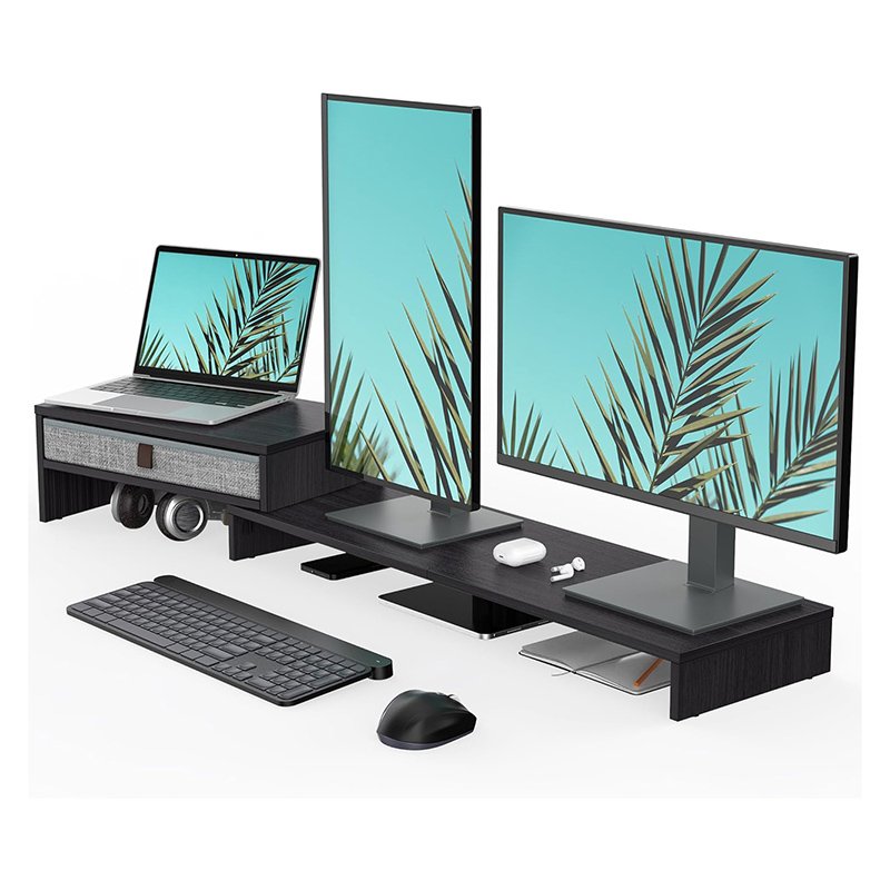 Computer Monitor Riser Stand with Drawer Adjustable Length and Angle Desktop Laptop Stand-5