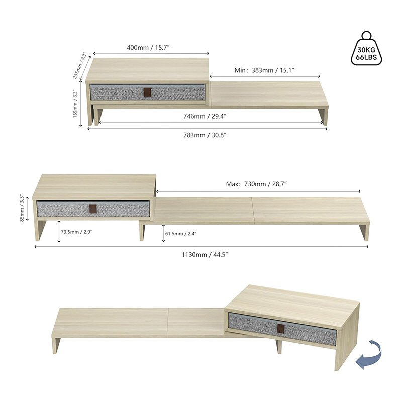 Computer Monitor Riser Stand with Drawer Adjustable Length and Angle Desktop Laptop Stand-6