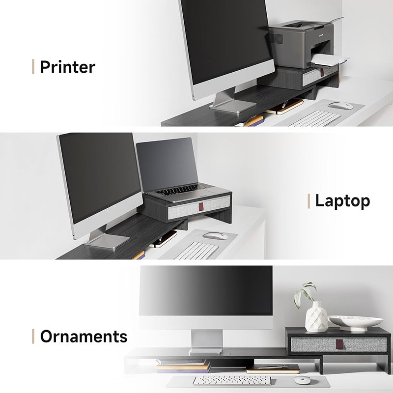 Computer Monitor Riser Stand with Drawer Adjustable Length and Angle Desktop Laptop Stand-7