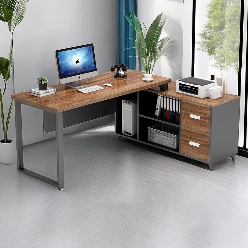 L-Shaped Computer Desk-55 Inch Large Executive Office Desk with Drawers Business Furniture Workstation with 47 inch File Cabinet
