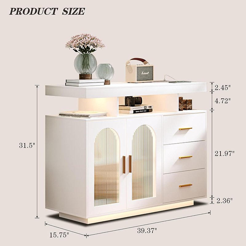 LED Sideboard Buffet Cabinet with Wireless Charging Station Auto Sensor Side Board with RGB 24 Colors Dimmable-4