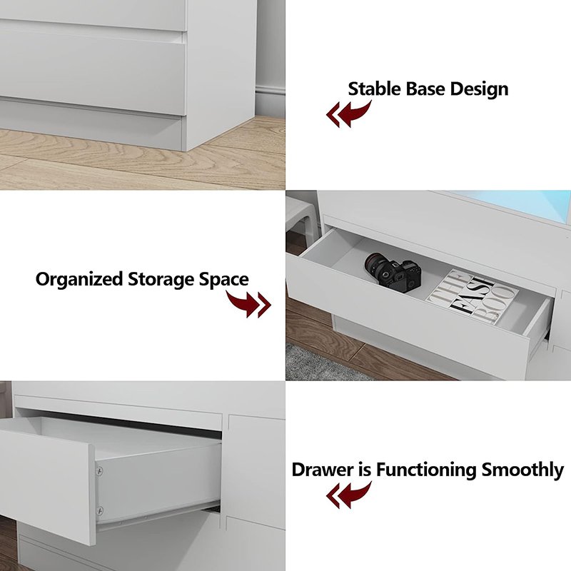 LED high glossy black 6 drawer tall chest of drawers of bedroom-4