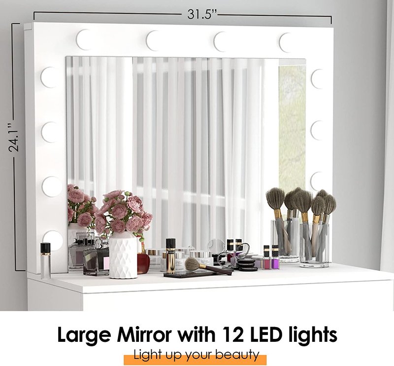 Makeup Vanity Desk with Mirror and 12 Lights 3 Color Modes-3