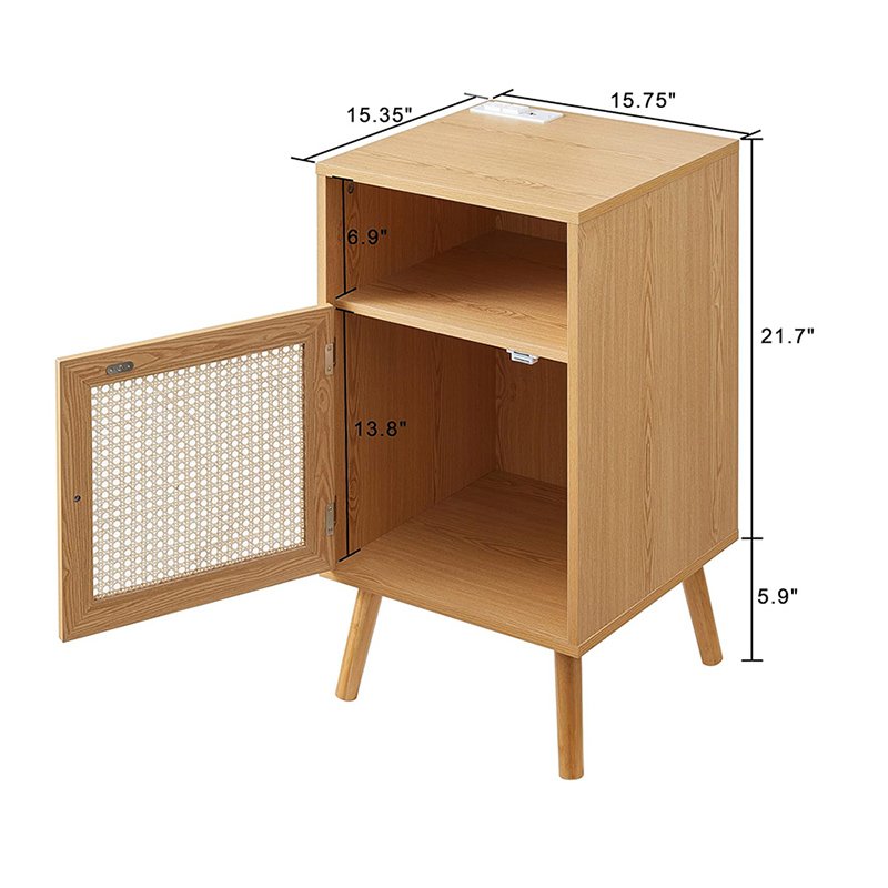 Nightstands Rattan Nightstand with Charging Station-7