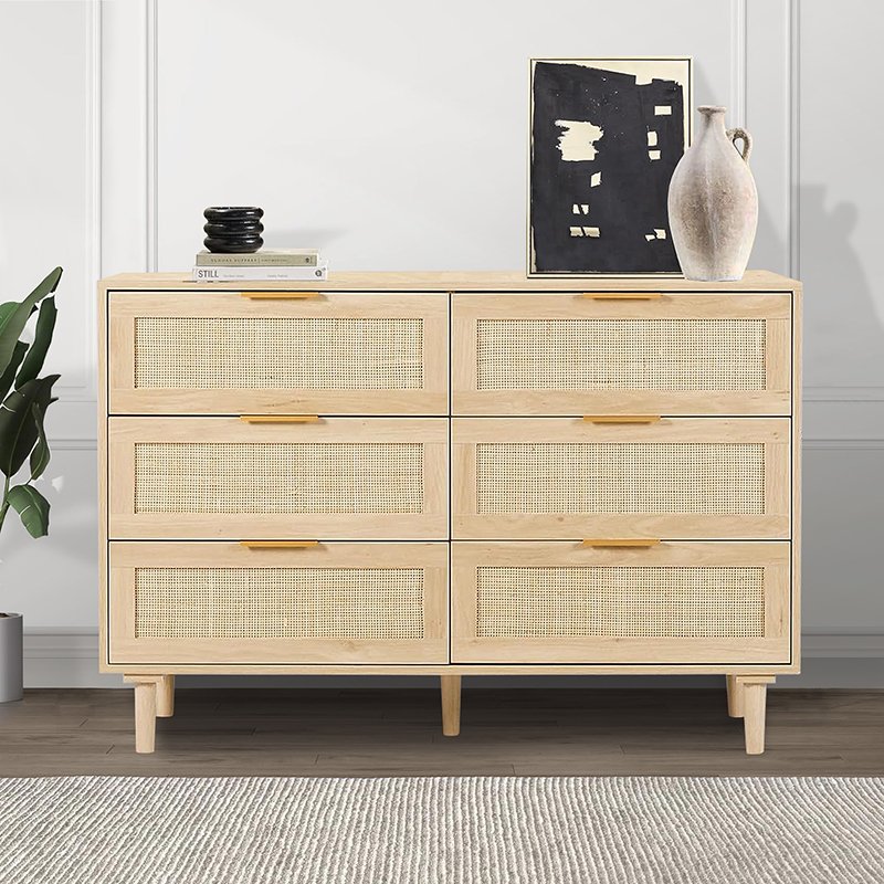 Solid Wood Leg Rattan Chest of Drawers-6