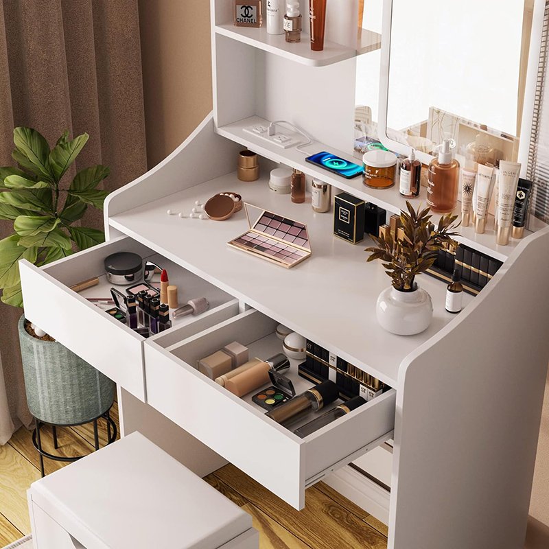 Vanity Desk with LED Light Mirror and Charging Station Vanity Table for Bedroom-2