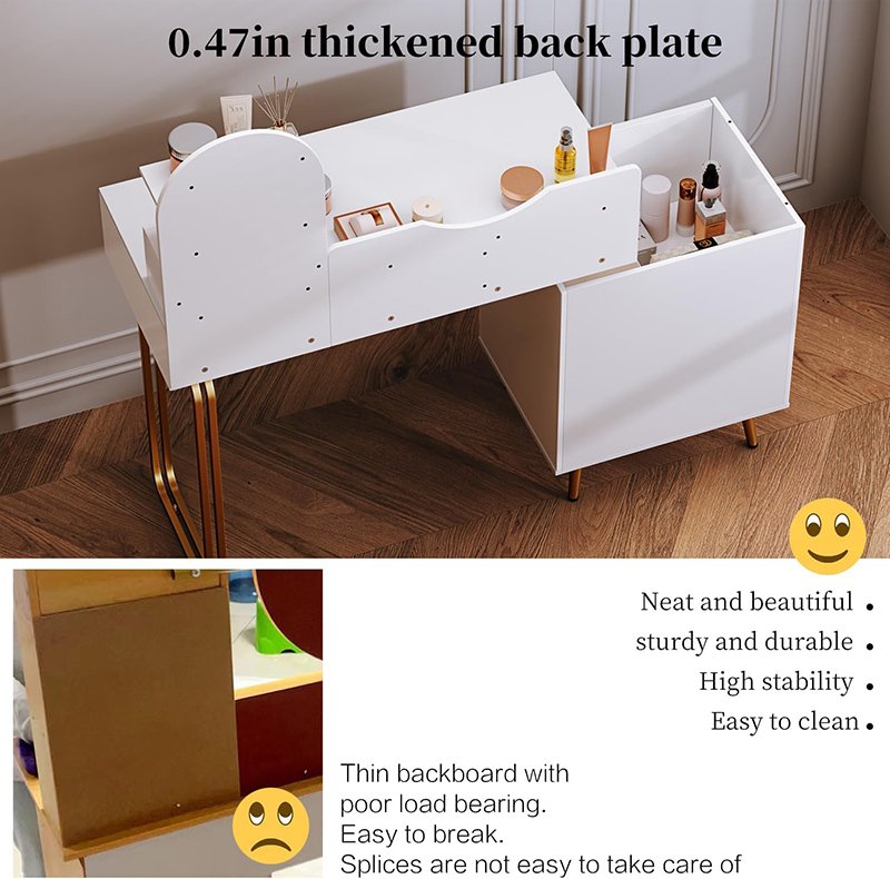Vanity Table Retractable Makeup With LED Mirror and 2 spacious drawers-6