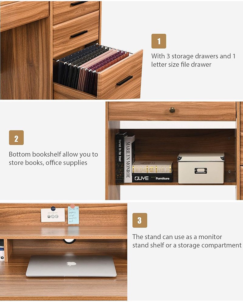 White Desk with Drawers-44” Wood Executive Computer Desk for Home Office Student Writing 4 Storage Drawers-Small Desk with File Drawer for Bedroom-Small Space-6