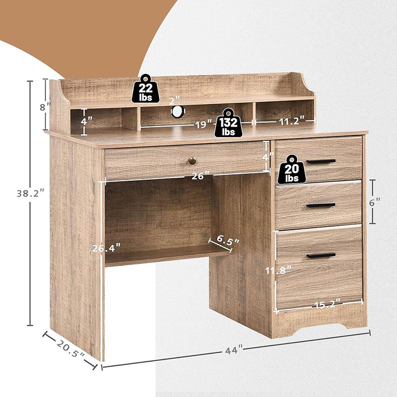White Desk with Drawers-44” Wood Executive Computer Desk for Home Office Student Writing 4 Storage Drawers-Small Desk with File Drawer for Bedroom-Small Space-7