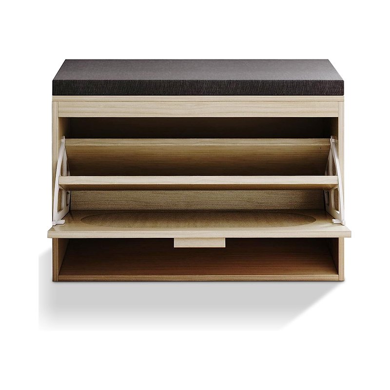 Wooden entryway bench boucle upholst with shoe storage-3