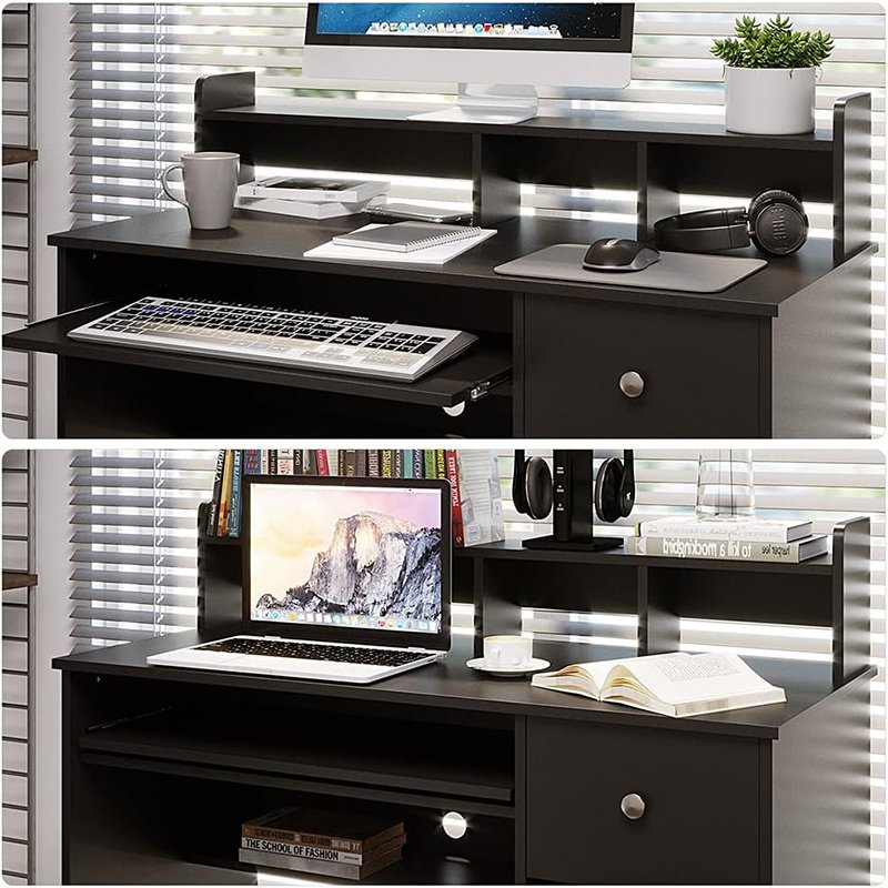 Writing Computer Desk with Keyboard Tray & Drawer-Home Office Furniture-Floating Organizer 2-Tier Wooden Home Computer Vanity Desk for Apartment Small Space-2