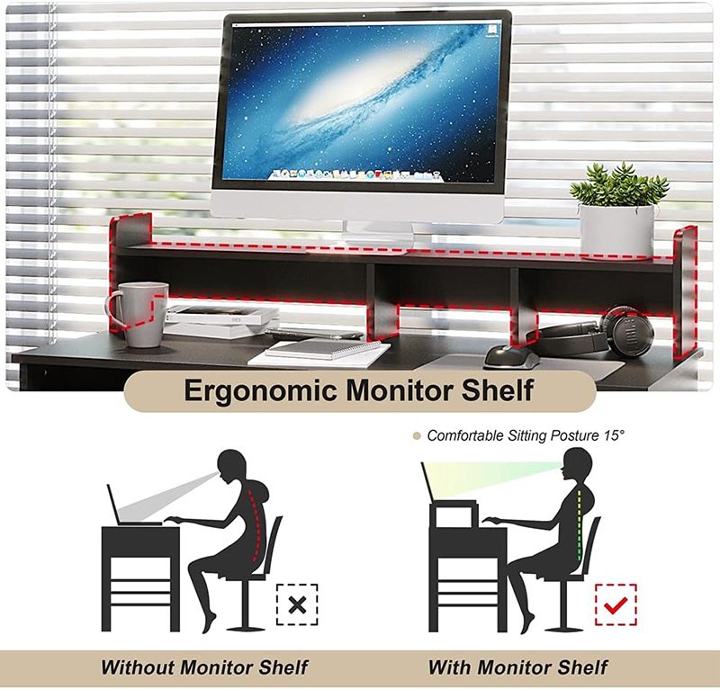 Writing Computer Desk with Keyboard Tray & Drawer-Home Office Furniture-Floating Organizer 2-Tier Wooden Home Computer Vanity Desk for Apartment Small Space-4