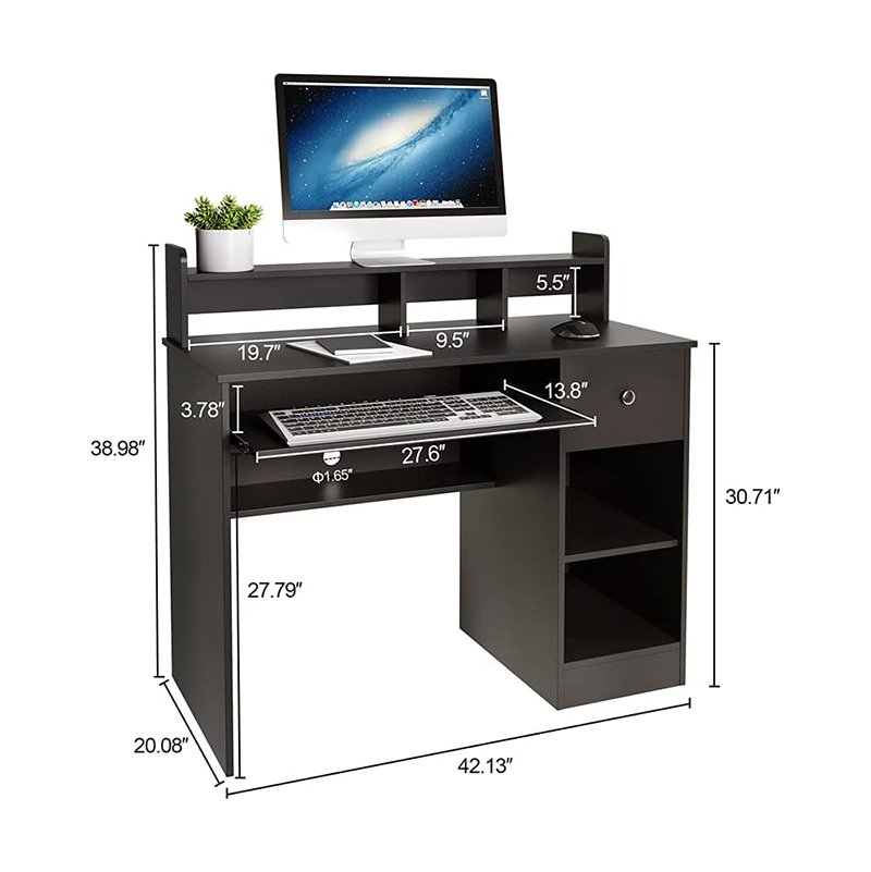 Writing Computer Desk with Keyboard Tray & Drawer-Home Office Furniture-Floating Organizer 2-Tier Wooden Home Computer Vanity Desk for Apartment Small Space-5