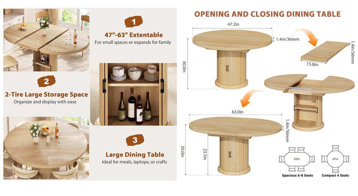Adjustable Size Round Dining Table