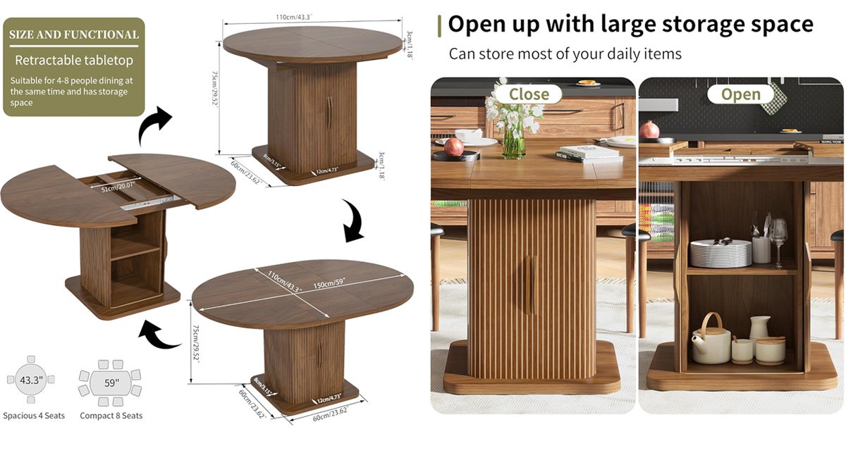Extendable Round Dining Table