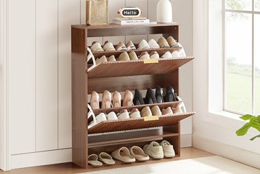 Space-efficient shoe cabinets that help maintain a neat entryway while protecting footwear from dust and damage.