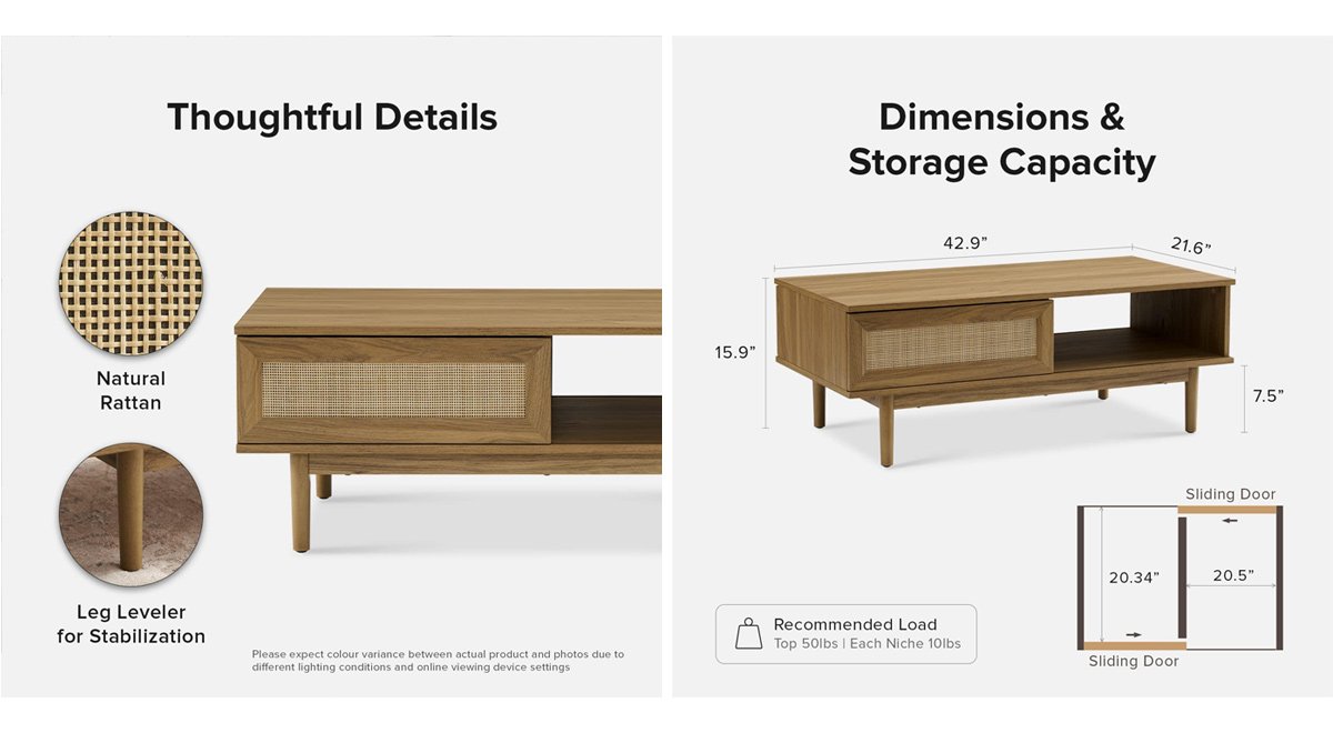 Rattan Coffee Table with Storage