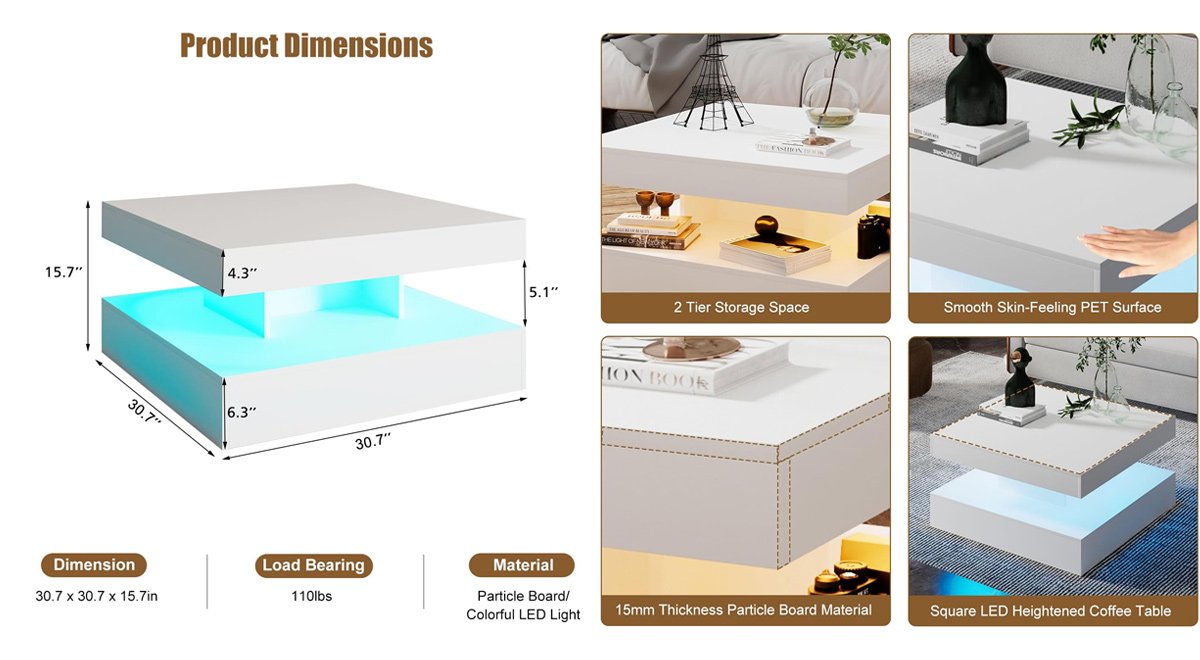 LED Coffee Table with Storage