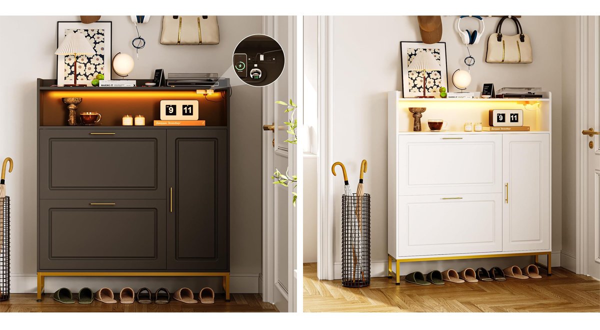 Shoe Storage Cabinet with 2 Flip Drawers