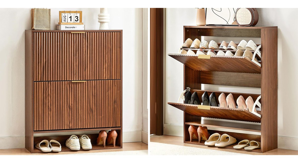 Fluted Hidden Free Standing Shoe Rack Storage Organizer Cabinet