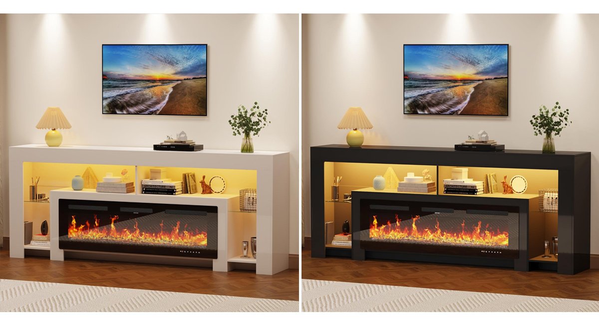 Modern High Gloss Fireplace TV Stand with 50" Fireplace