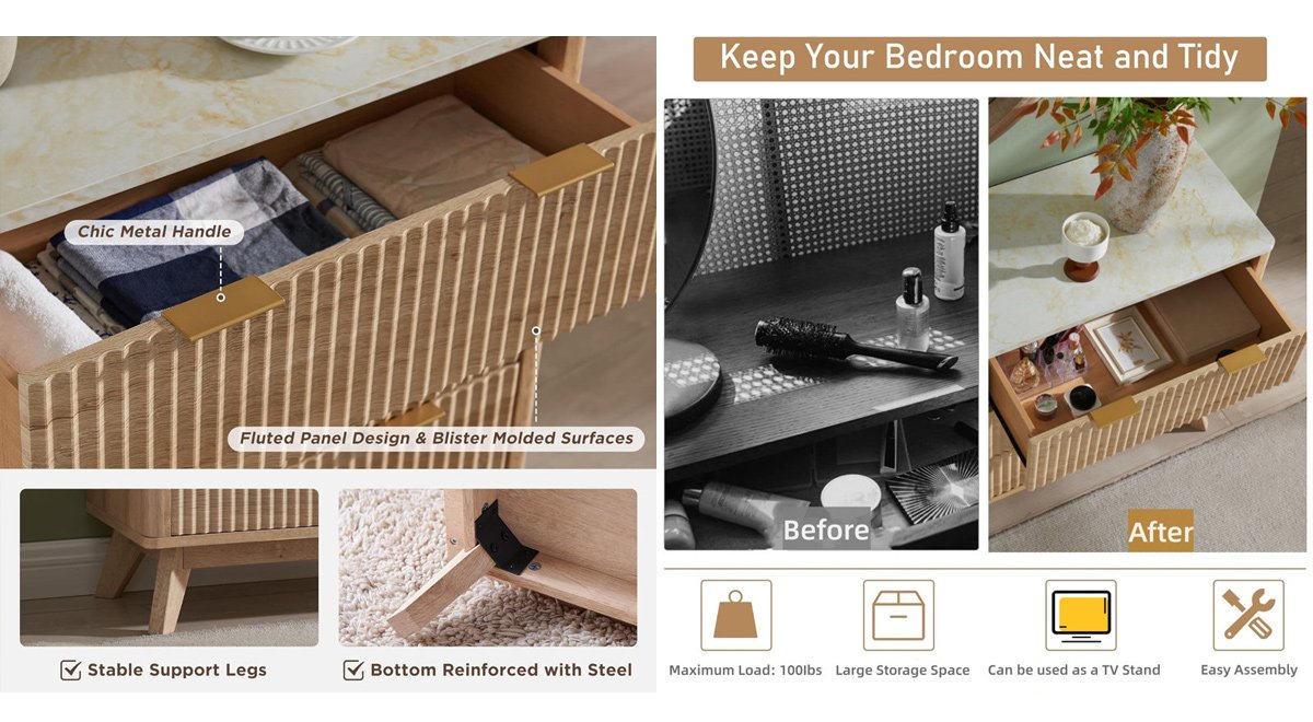 Fluted Design 6-Drawers Dresser Organizer