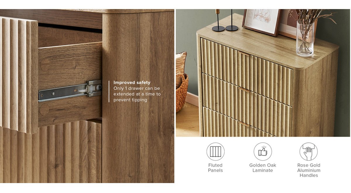 Fluted Design 3-Drawers Dresser Organizer