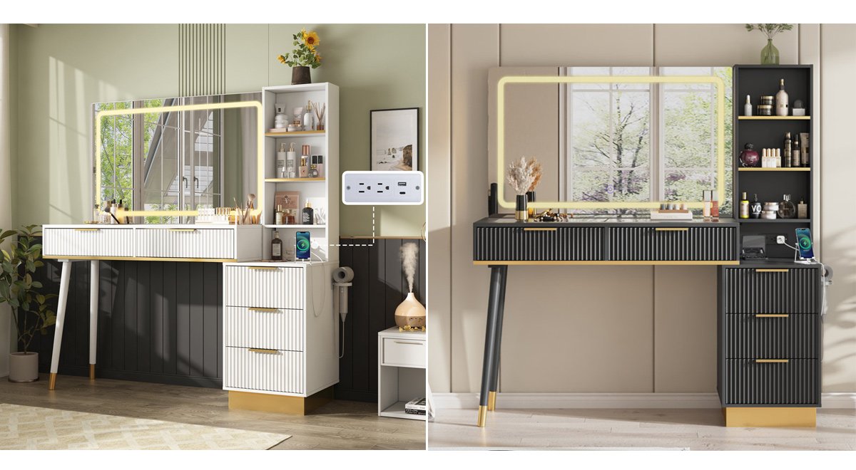 Vanity Desk with Large Lighted Mirror