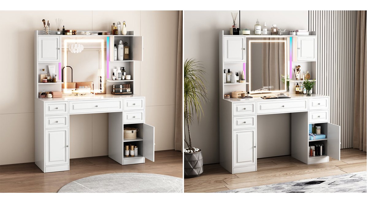 Modern Vanity Desk With Mirror And Lights