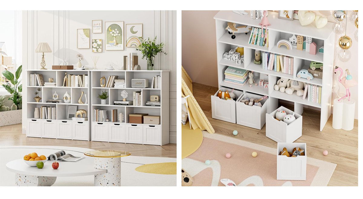 Kids Bookshelf with 4 Movable Chests and 7 Storage Cubes