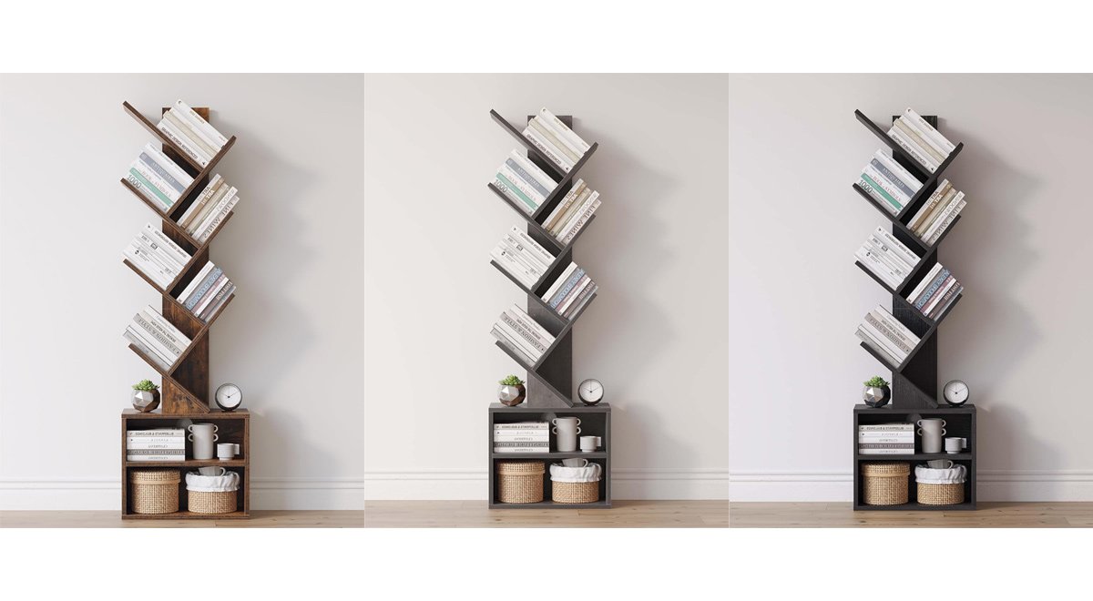 6 Tier Tree Bookshelf, Small Bookcase with Storage Cabinet
