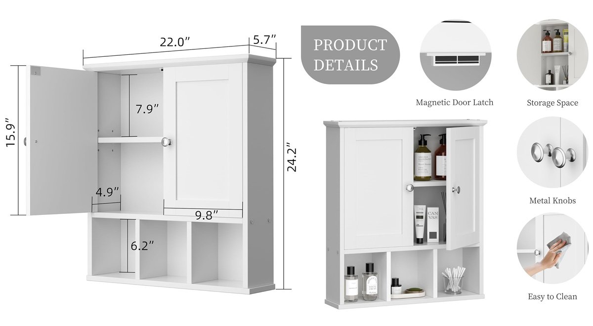 【Functional Wall Cabinet】: There are 3 shelves in the bathroom cabinet, providing ample space for toiletries, medicine, etc. Keep your bathroom clean and organized while elevating the decor with a modern and stylish design. In addition, the internal shelves are adjustable, allowing you to customize the size that works best for the items you store. 【Space Saving】: The bathroom cabinet is the perfect storage solution for the family. It is designed to maximize the space in your room. It can be mounted on a wall or over the toilet, saving space and providing additional storage without taking up valuable floor space. 【Adjustable Shelf Height】: Minimalist style bathroom cabinet, perfect for life needs. Since the internal shelves can be adjusted to the right height within 3 inches, items of different heights can be stored. 【Simple Design】: This wall cabinets are designed to be simple and stylish, and the wood material is full of texture, which makes it easy to store towels, medicines, utensils or other items, while adding a modern feel to your home. This is an ideal choice for you.