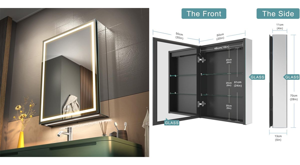 LED Lighted Bathroom Medicine Mirror Cabinet with Sockets & USB