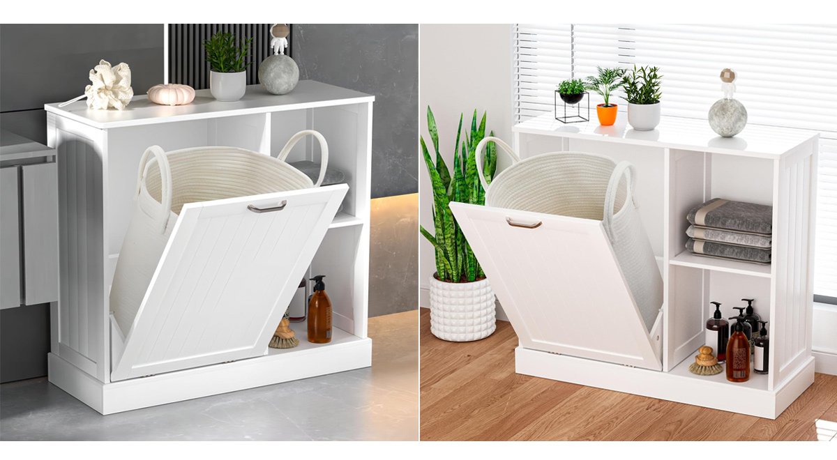 Tilt Out Laundry Hamper Cabinet with Laundry Baskets Hamper