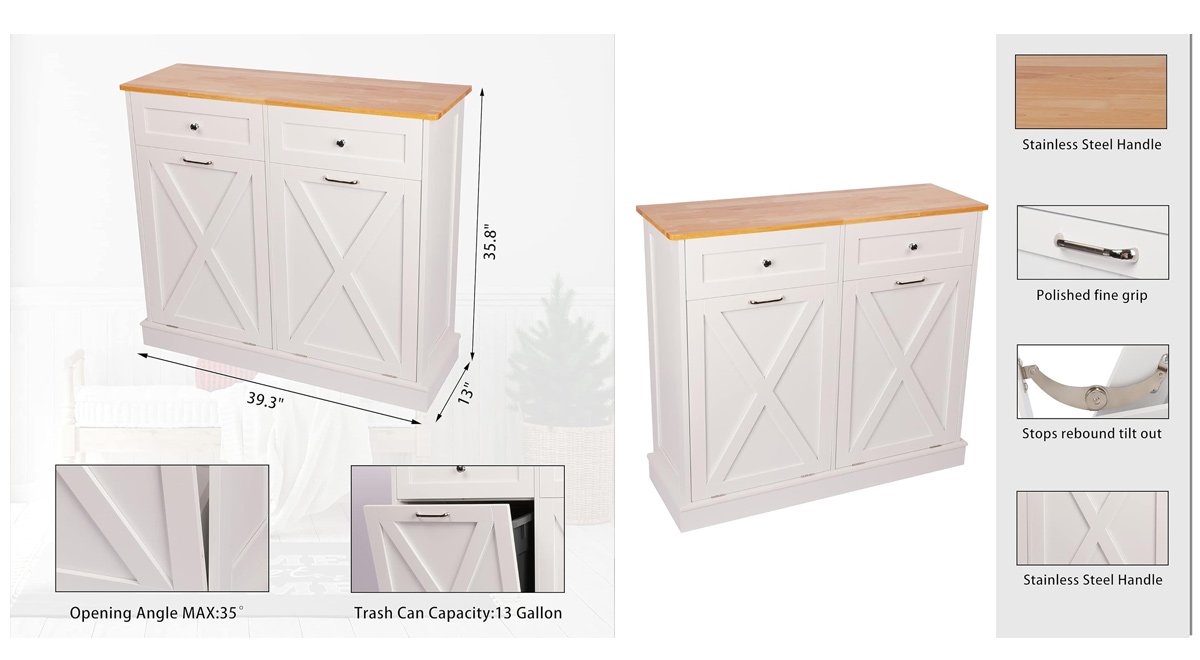 Tilt Out Trash Cabinet Free Standing 10 Gallon Recycling Trash Can Cabinet with Barn Door for Farmhouse Kitchen,Living Room, Dining Room
