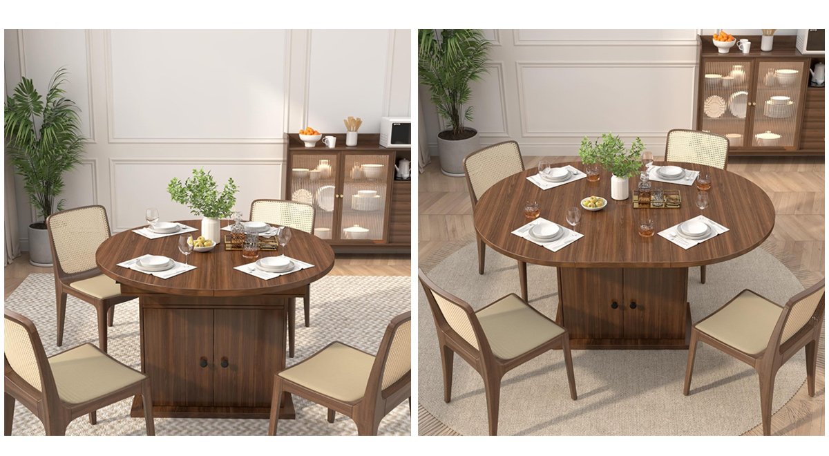 Extendable Round Dining Table for 4-8