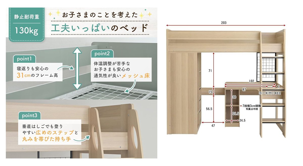 ロフトベッド システムベッド 大人 子供 木製 シングル コンパクト