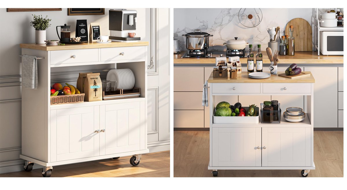 Rolling Kitchen Island Cart with Drop Leaf and 2 Drawers