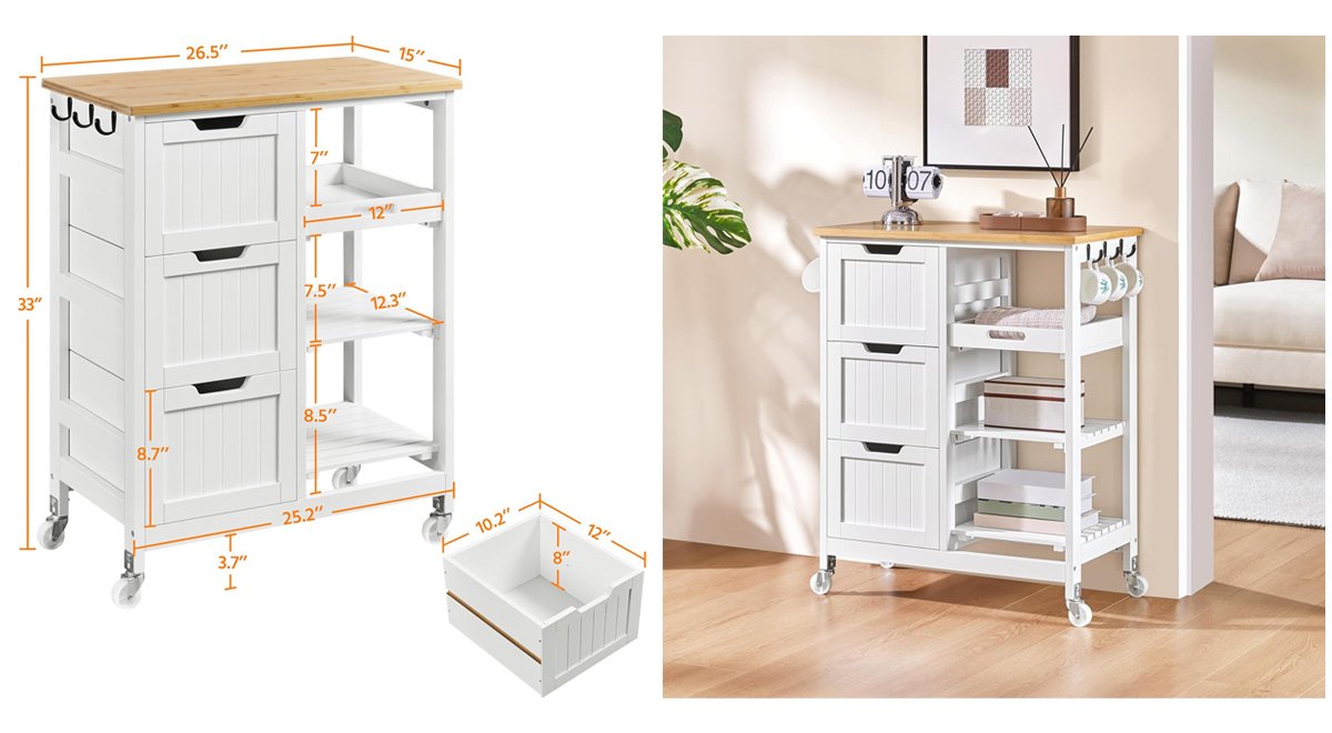 Kitchen Island Cart with 3 Drawers