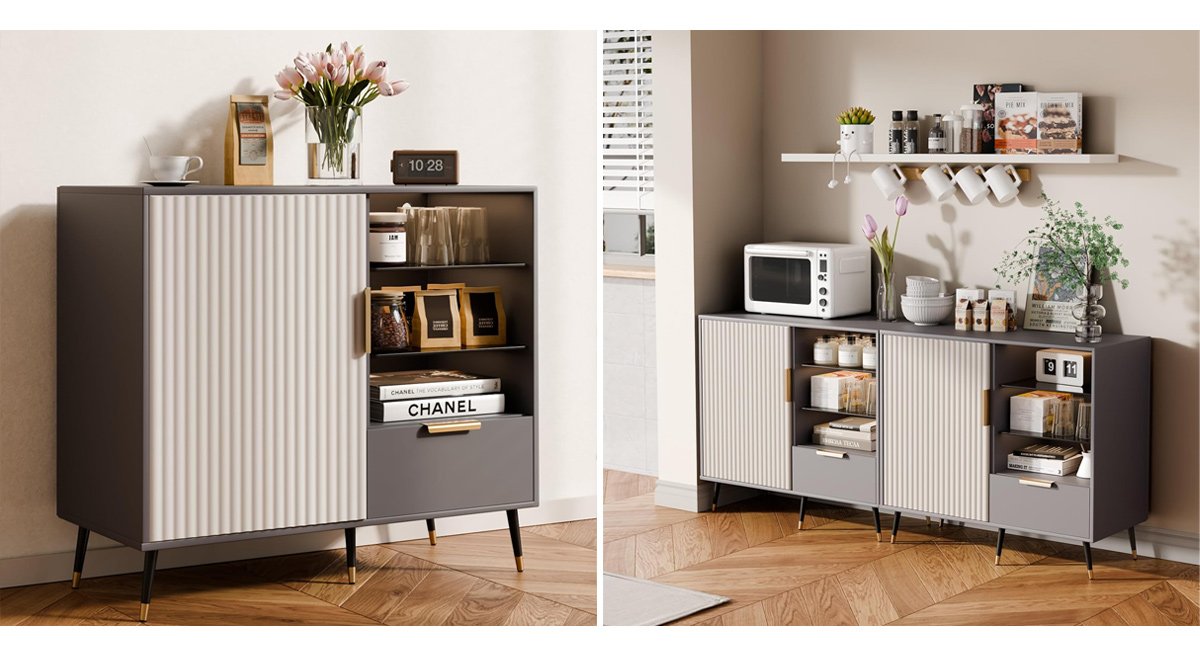 Fluted Sideboard Cabinet with 2 Doors and Drawer