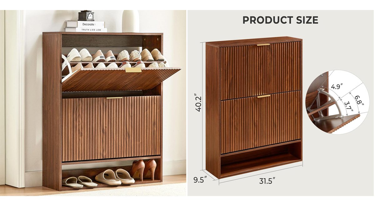 Fluted Hidden Free Standing Shoe Rack Storage Organizer Cabinet