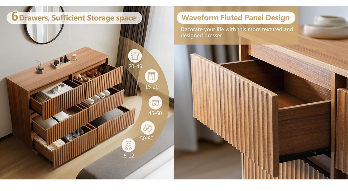 Modern 6 Drawer Dresser for Bedroom